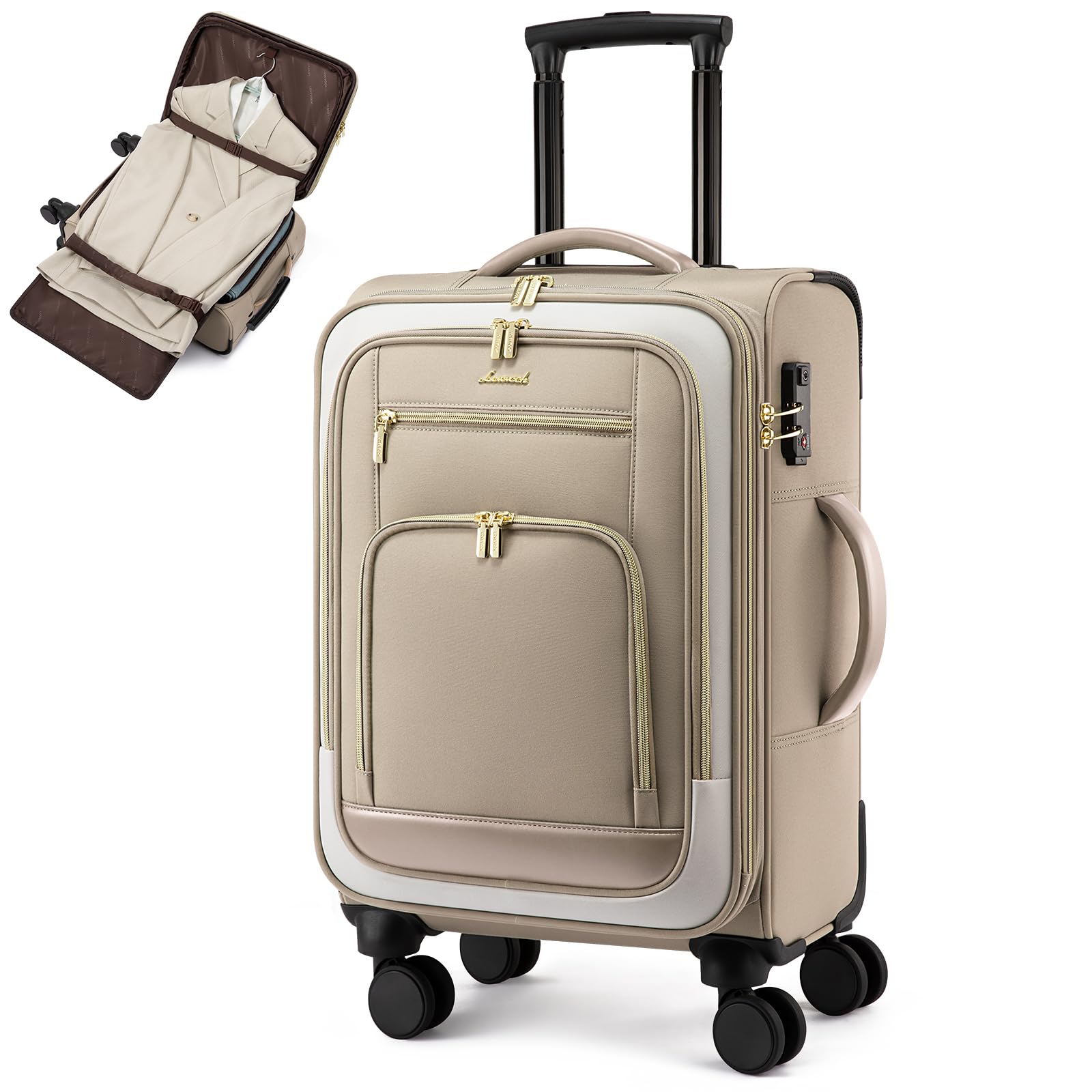 LOVEVOOK 49L Carry on Luggage 22x14x9 Airline Approved, 22 Inch Large Rolling Suitcase with Suit Folder & Spinner Wheels, Lightweight Underseat