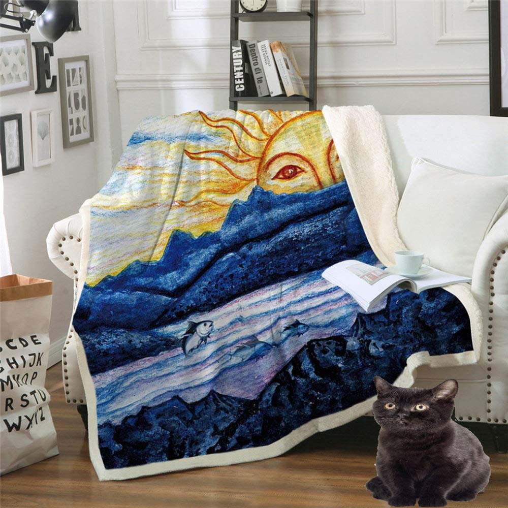 Couverture Sherpa doux soleil levant 150x200 cm pour lit et bureau
