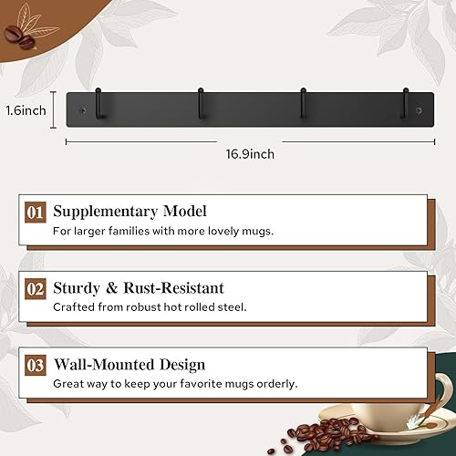 Miniatura 10 de HULISEN Accesorios de decoración para barra de café, soporte para taza de café montado en la pared con 4 ganchos resistentes y letrero de café de