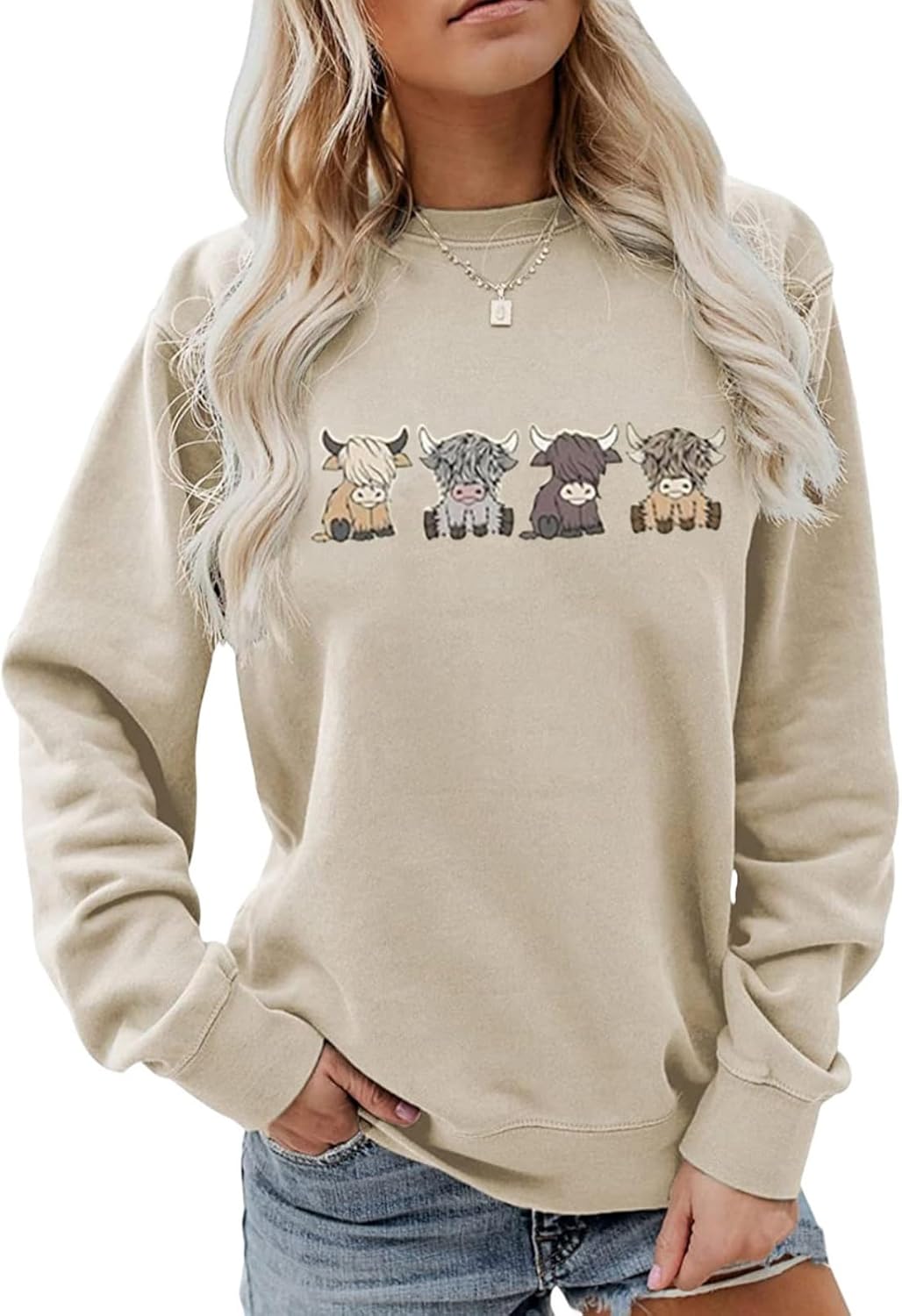 Women Cow Sweatshirt Funny Animal Graphic Long Sleeve Top Farm Life Pullover Western Cowgirl Casual Shirts - Image 3