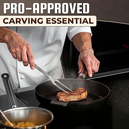 Miniatura 9 de Tenedor de tallado para carne, tenedor de acero inoxidable de dos puntas de 11 pulgadas con mango largo resistente al calor, duradero y práctico