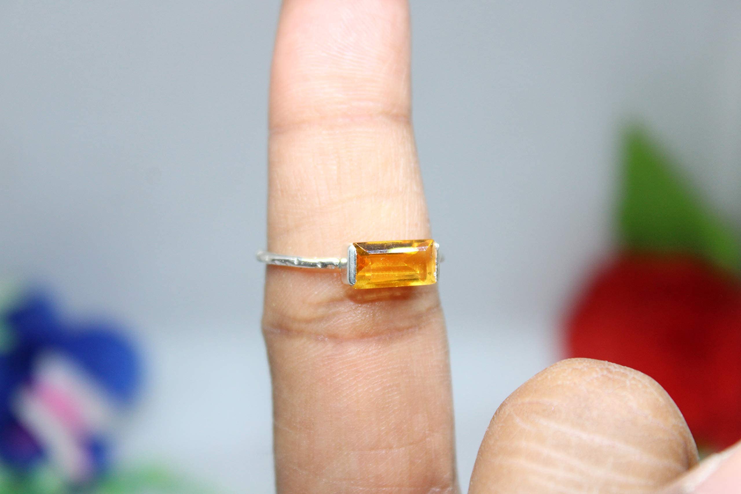 Birthstone Gemstone Baguette Shape Peridot 925 Sterling Silver Ring For Womens, Yellow/Rose Gold Plating Ring for Gift (Ruby/Opal/Lapis/Onyx/Emerald/Sapphire/Quartz/Topaz/Citrine/Garnet/CZ/Turquoise)