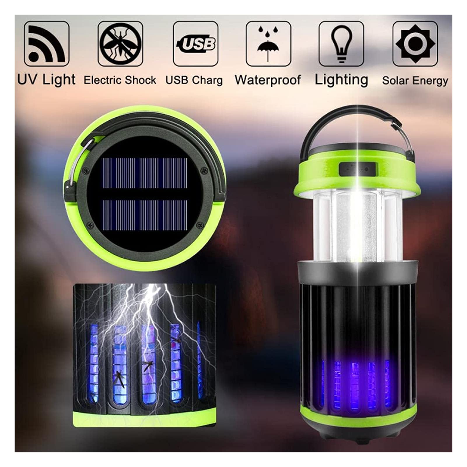 TEmkin Lampada Solare elettrica antizanzare a LED Lampada Repellente per zanzare silenziosa per Esterni Illuminazione Ricaricabile per zanzare Antizanzare a Doppio Scopo Repellente per Insetti (A)