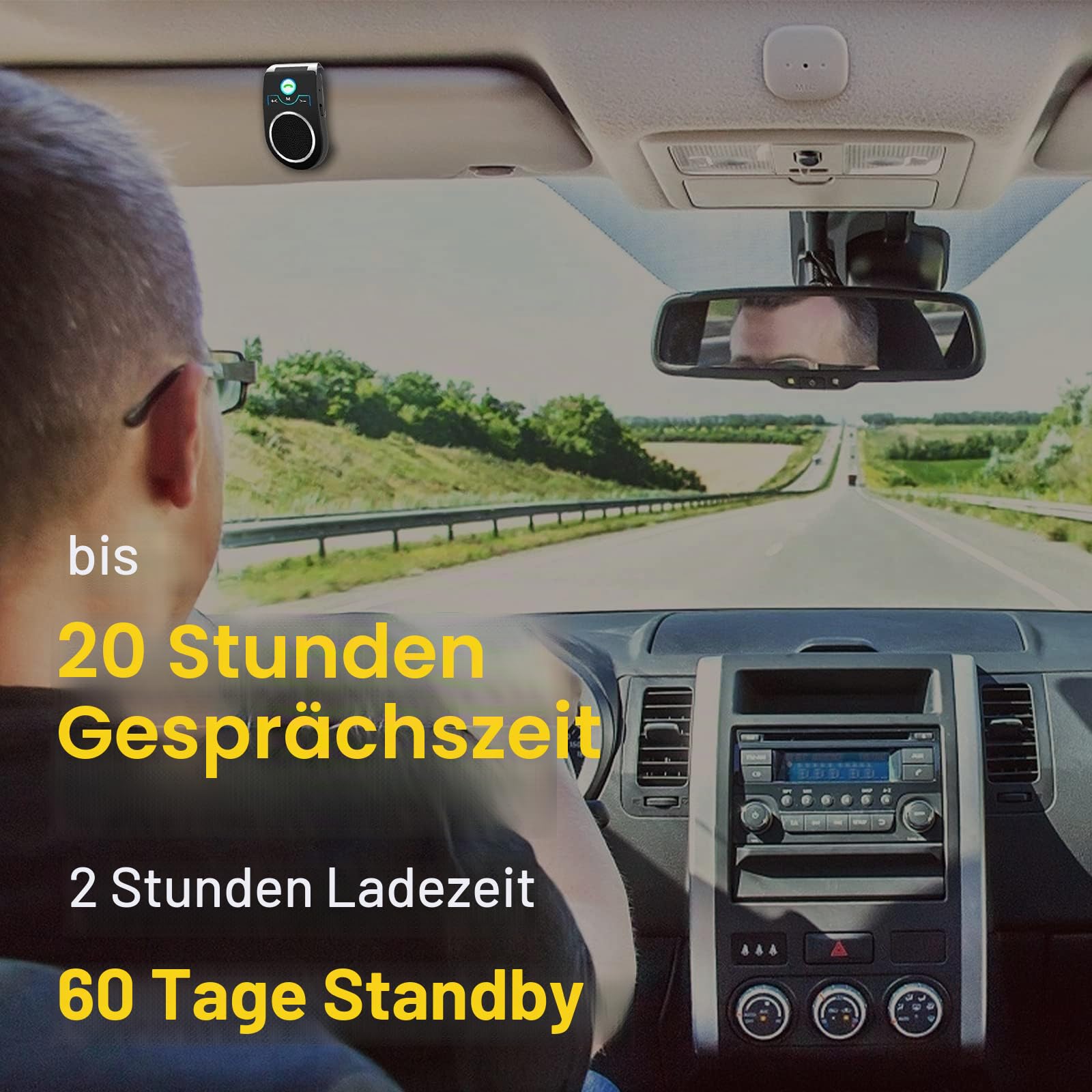 Bluetooth KFZ Freisprecheinrichtung, Bluetooth 5.0 In Car Speakerphone Handsfree Car Kit mit Geräuschunterdrückendes mikrofon und Stereo-Sound für GPS, Musik, Telefongespräche Unterstützt 2 Telefone