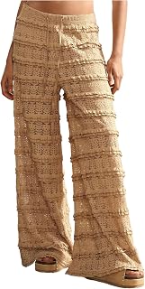 RoseSeek Women's Crochet Lace Pants Ruffle Layered Elastic Waist Mesh Bathing Suit Cover Up Beach Pants Price In India