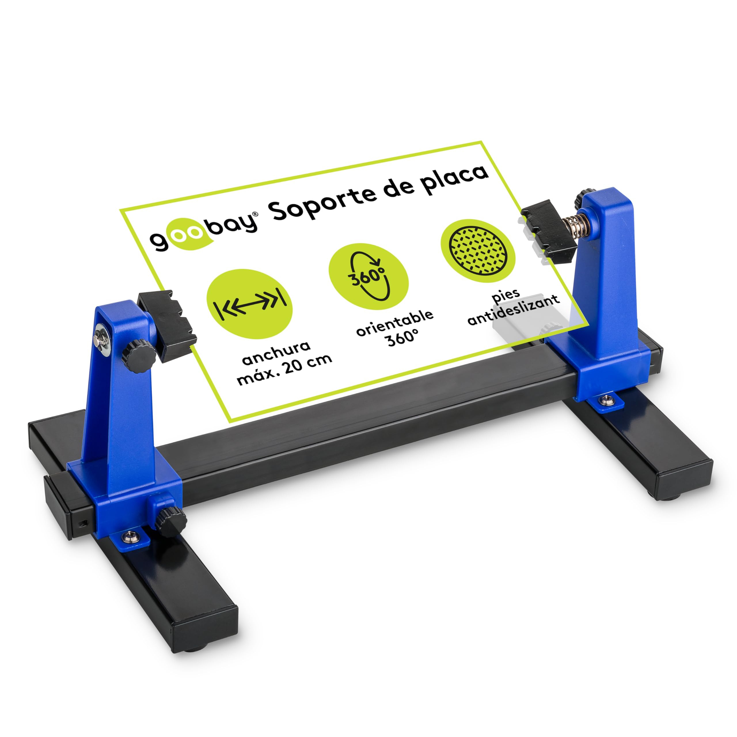 goobay Soporte ajustable para PCB/Soporte para PCB/Robusto soporte para soldar Para fijar PCBs y piezas de trabajo durante la soldadura y el trabajo artesanal/Rotación de 360, 51220