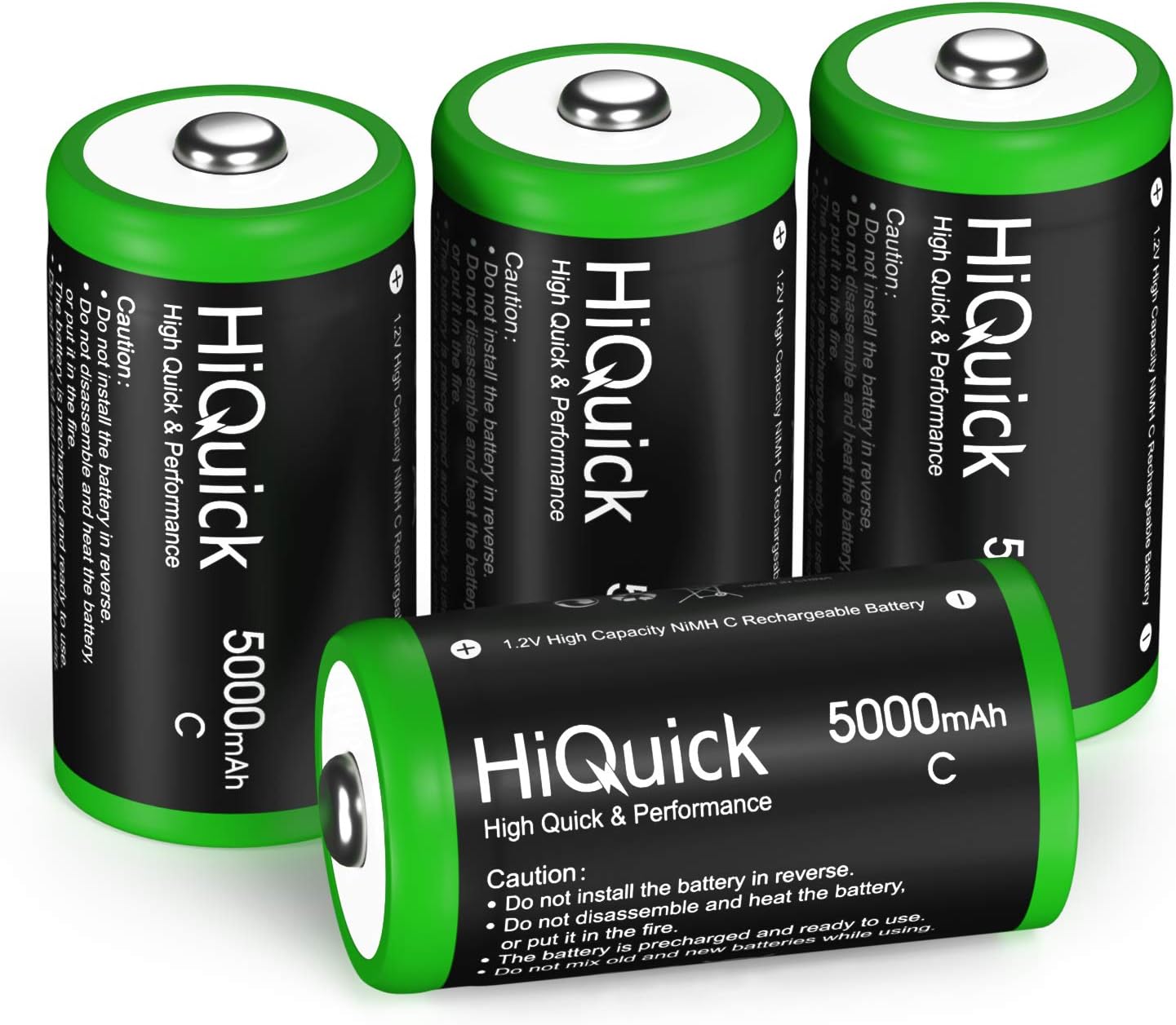 HiQuick Ni-MH C Size Rechargeable Batteries 5000mAh - 1.2V High Capacity C Batteries, Pack of 4
