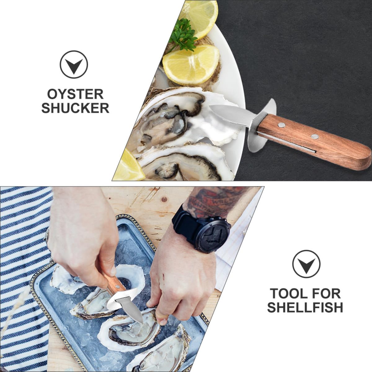 POPETPOP 3pezzi Coltello Per Aprire Ostriche Acciaio Inossidabile Con Manico Utensile Professionale Per Molluschi e Di Mare Facile Da Usare e Sicuro Per Mani