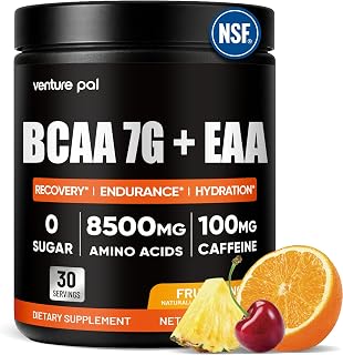 Sugar Free 7g BCAA + EAA Powder | Supports Muscle Recovery, Growth, Strength & Endurance – 9 Essential Amino Acids with L-Glutamine, Caffeine, Vitamin & Electrolyte for Energy & Hydration, Gluten Free