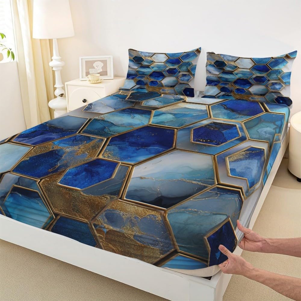 Drap Housse 200x200 cm Bleu Foncé Grand Bonnet 30 cm en Microfibre