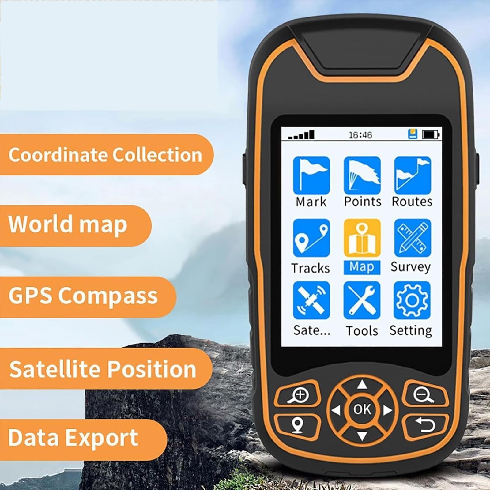 Medidor de tierra GPS de mano, herramienta de adquisición de coordenadas impermeable con pantalla de 3.2 pulgadas, 9 modos, batería de 4000 mAh para senderismo al aire libre y topografía de tierra