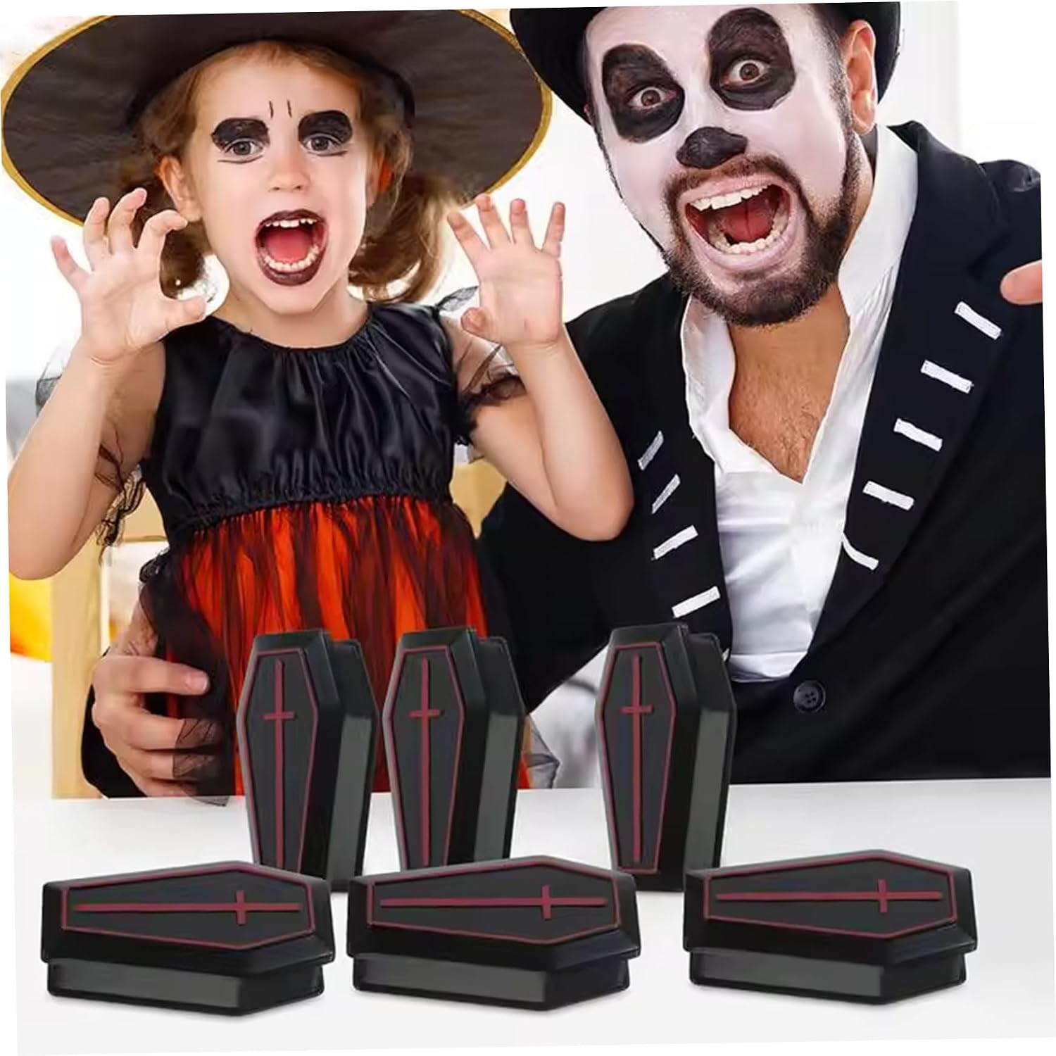 20Pcs Coffin Mini Classic Plastic Black Coffin Box Halloween Props for Trick or Treat Indoor Outdoor, 3x1.6x1 inch image 4
