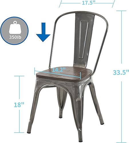 Miniatura 30 de Nazhura Silla de comedor de metal estilo rústico Tolix para cocina, comedor, cafetería, restaurante, bistró, patio, 18 pulgadas, apilable, Blanco