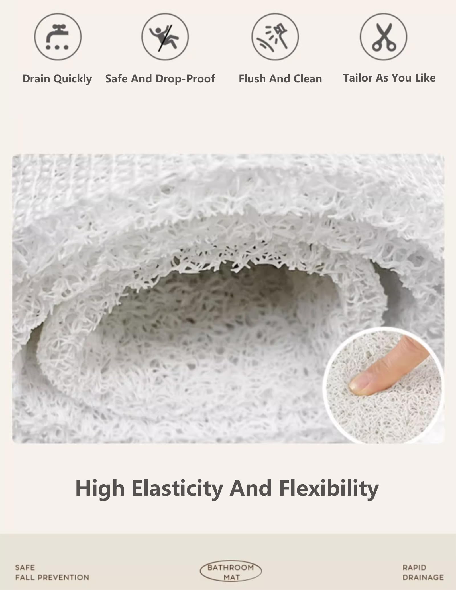 Tapis De Douche D'angle Antidérapant En PVC - Texture Lufa - 54x54 Cm - Drainage Rapide Et Anti-moisissure