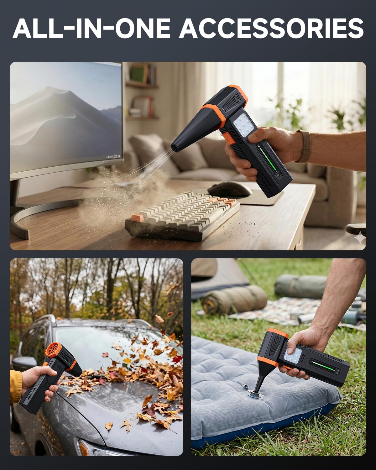 Compressed Air Duster, Electric Air Duster with Powerful 40MM Brushless Motor and 430G Storm Force, 360W Max Power & 59.2WH Rechargeable Blower, Up to 6H, 4 Gear Turbofan for Keyboard Car Home Outdoor