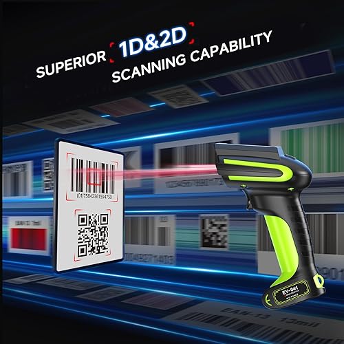Miniatura 5 de Eyoyo Escáner de código de barras inalámbrico industrial escáner Bluetooth impermeable 3 en 1 con base de carga e indicador de batería, lector de
