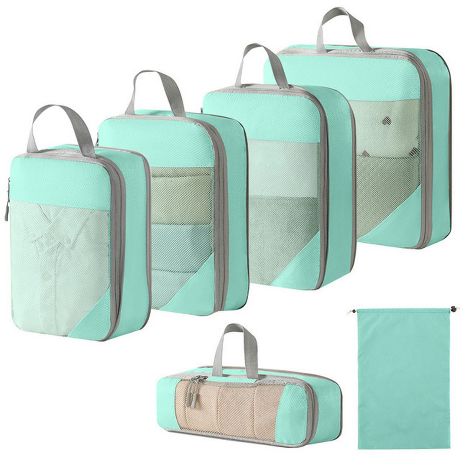 Kostki do pakowania 5 6 szt. Podróżny przenośny organizer do bagażu Torby do przechowywania Pakowanie kompresyjne Torby na buty Z siatką Lekka składana torebka Pouch-6pcs-hbl
