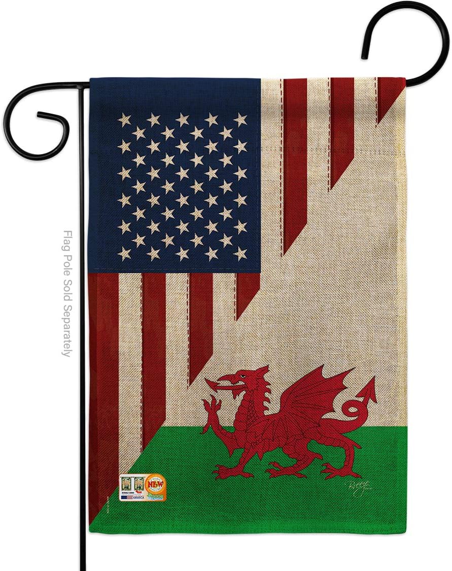 US Wales Friendship Burlap Garden Flag Regional USA American Alliance World Country Particular Area Small Decorative Gift Yard House Banner Double-Sided Made In 13 X 18.5