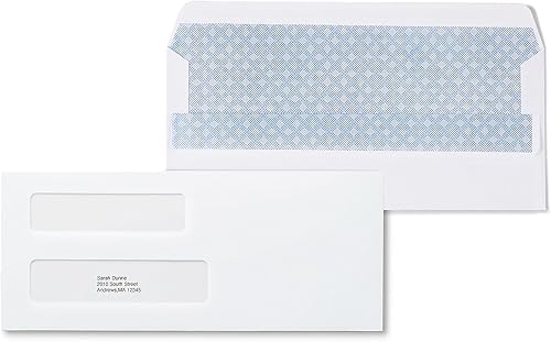 Staples Sobres de cartas de negocios #9, doble ventana, teñido de seguridad, cierre autosellado, 8-78 x 3-78 pulgadas, paquete de 500, color blanco