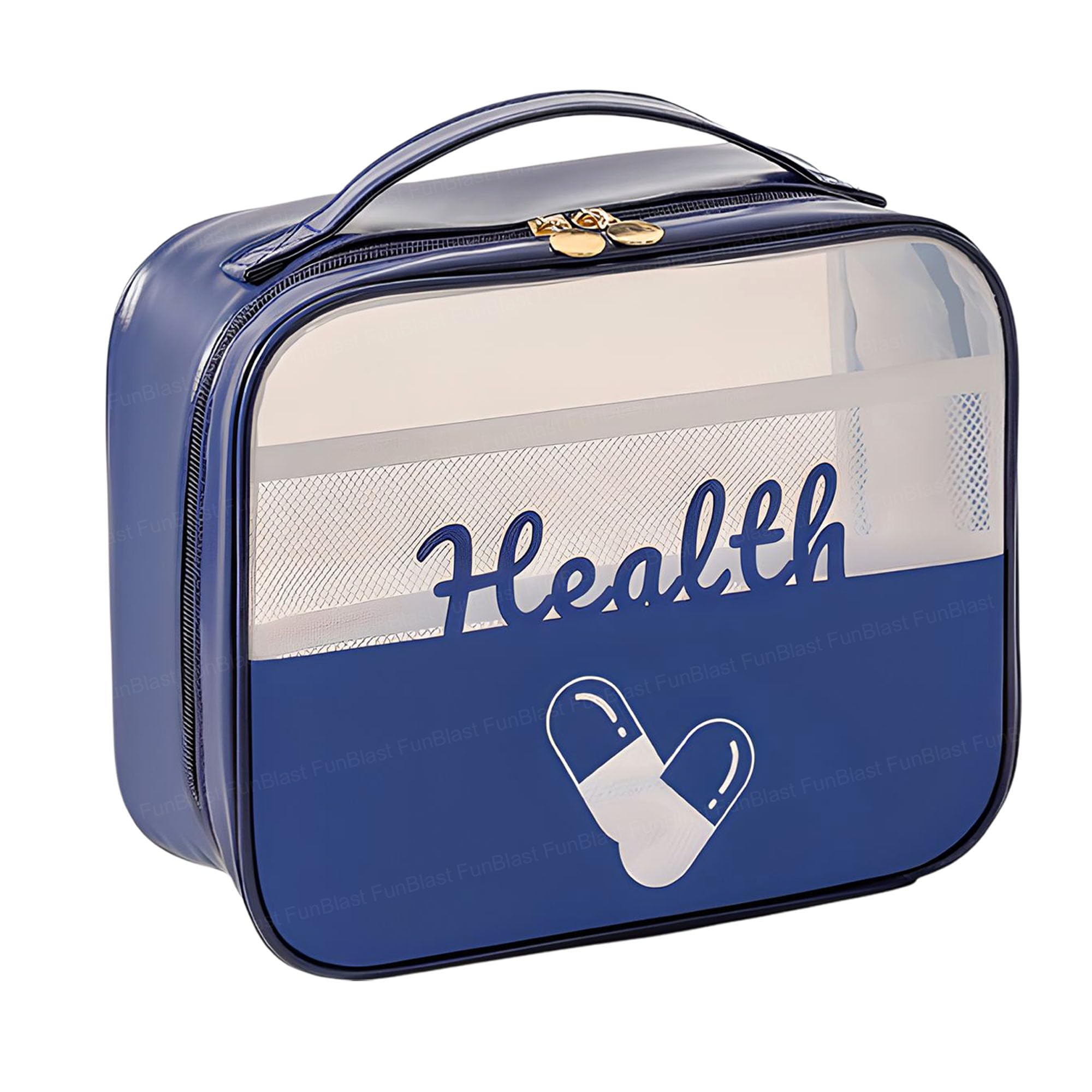 FunBlast Transparent Medicine Storage Bag - Medical Portable First Aid Bag, Pill Organizer with Mesh Pocket, Zippered Medicines Bag for School, Travel, Camping (Navyblue)-image-1