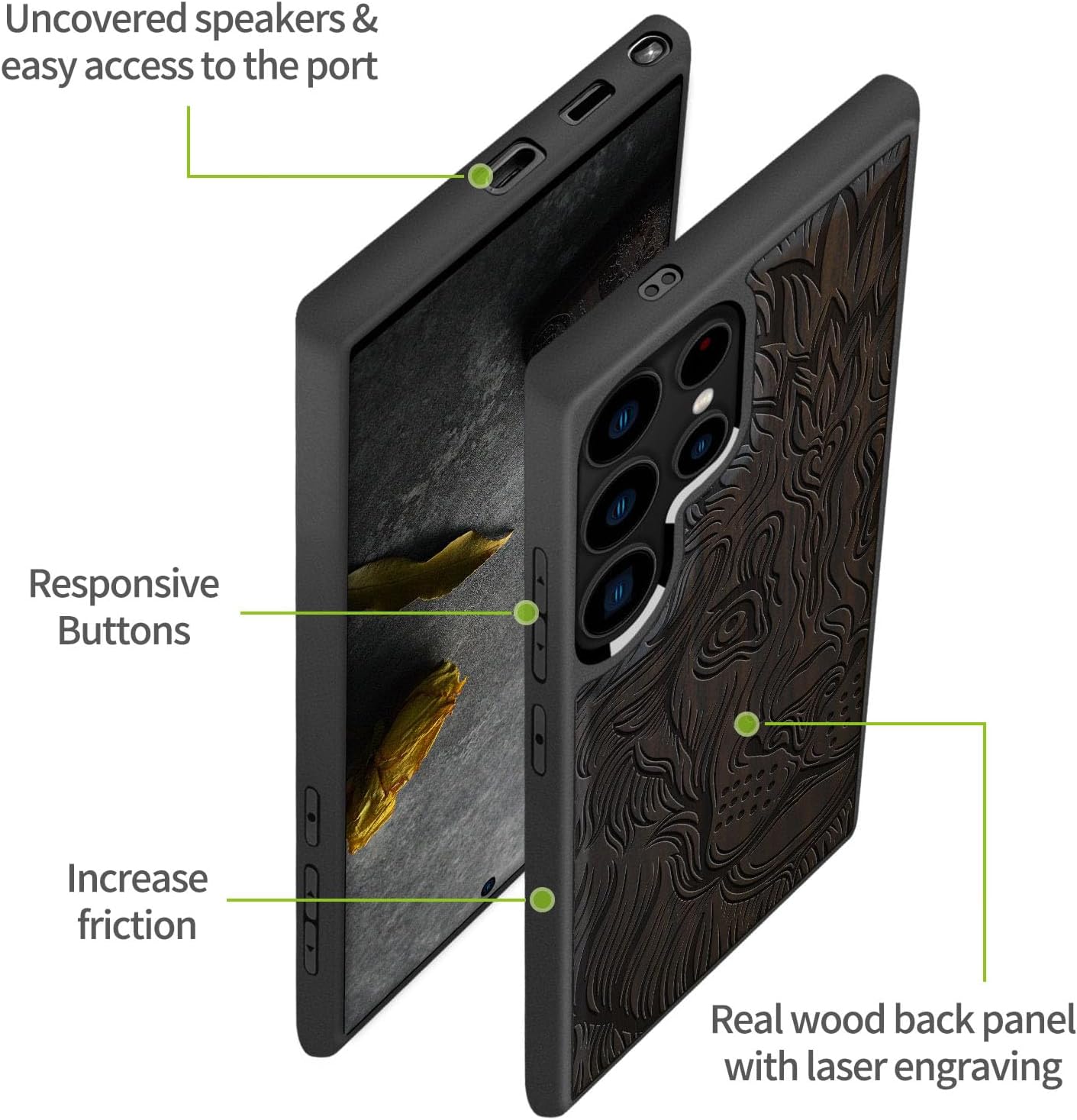 Carveit Magnetic Wooden Case for Samsung Galaxy S25 Ultra Case 2025, TPU Shockproof Cover & Wood Artisan Engraved, Compatible with MagSafe Wireless Chargers (Lion in Aztec Style) Blackwood