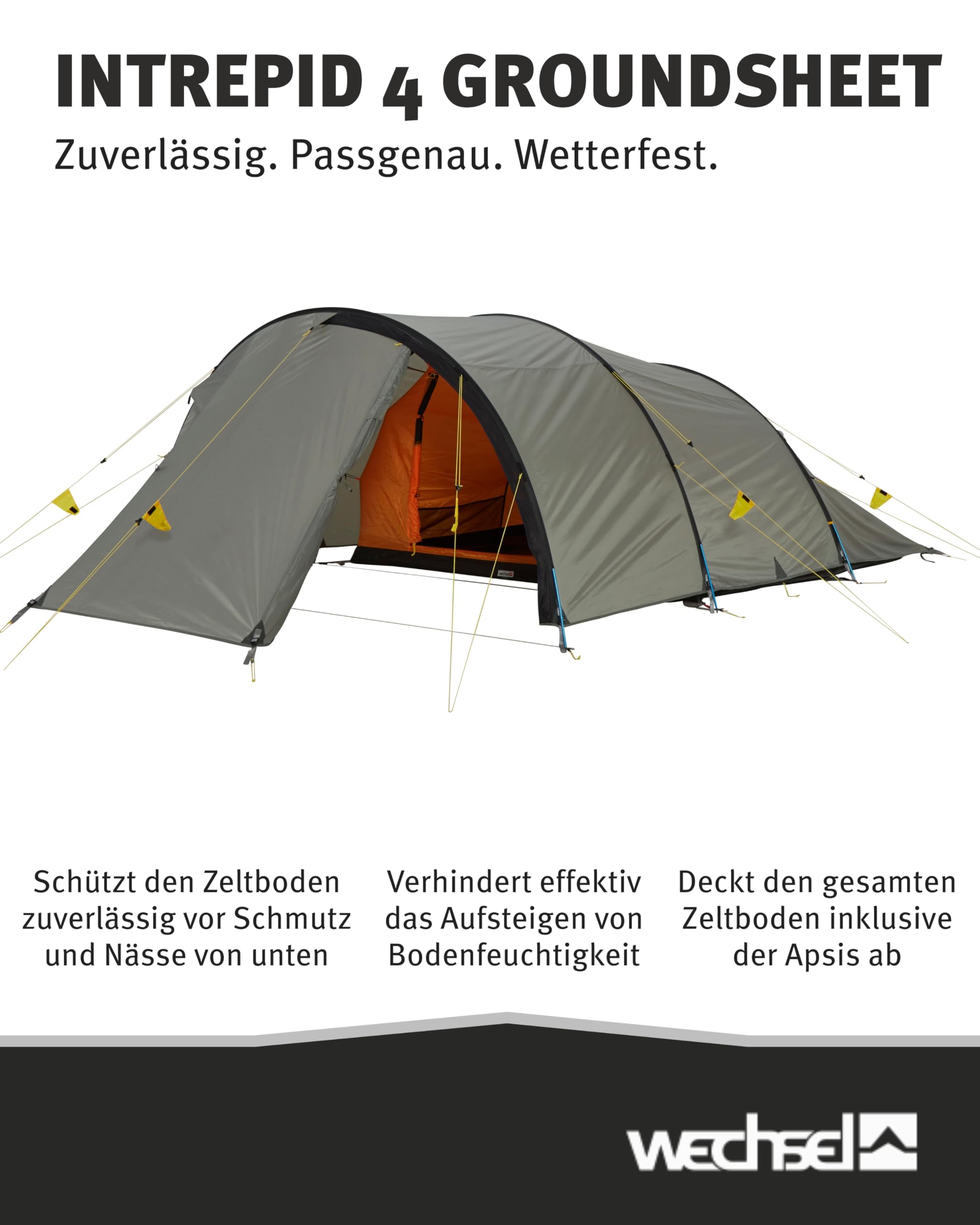Wechsel Groundsheet Intrepid 4 I Schwarz I robuste Zelt-Unterlage Boden I Zeltplane wasserdicht mit 7000mm Wassersäule I Bodenplane aus 75D Polyester I Camping-Plane zum Schutz vor Nässe & Schmutz