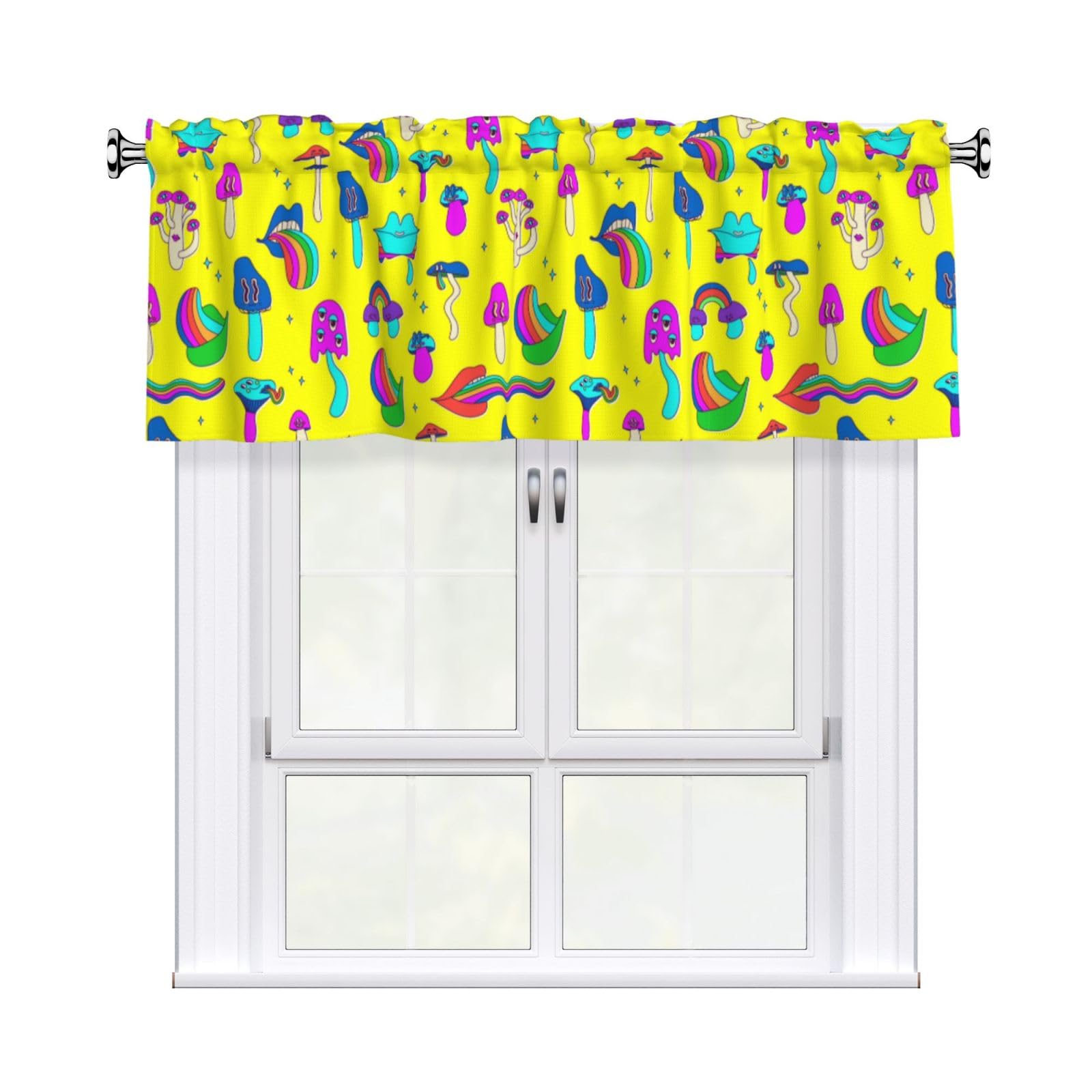 Noble Ren Hallucinogenic Hippie Mushrooms Short Curtain Valance 54x18in For Kitchen Bathroom Cafe Living Room Decoration