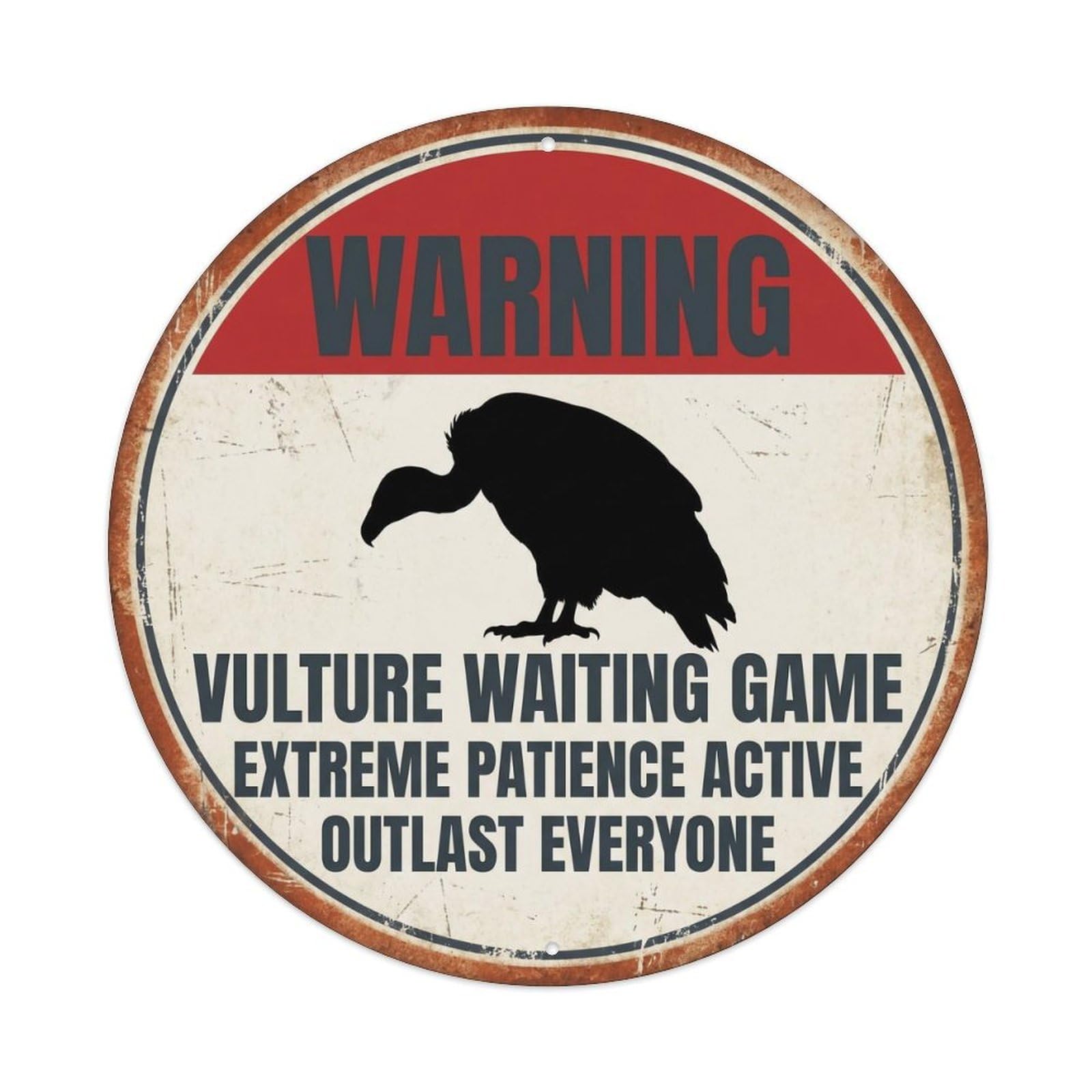 Fqcyn Style Dramatic Vulture Patience Master Metal Tin Sign Plaque Wall Decor For Cafe, Club Bar, Office, Home Garden Round Metal Poster 8X8inch