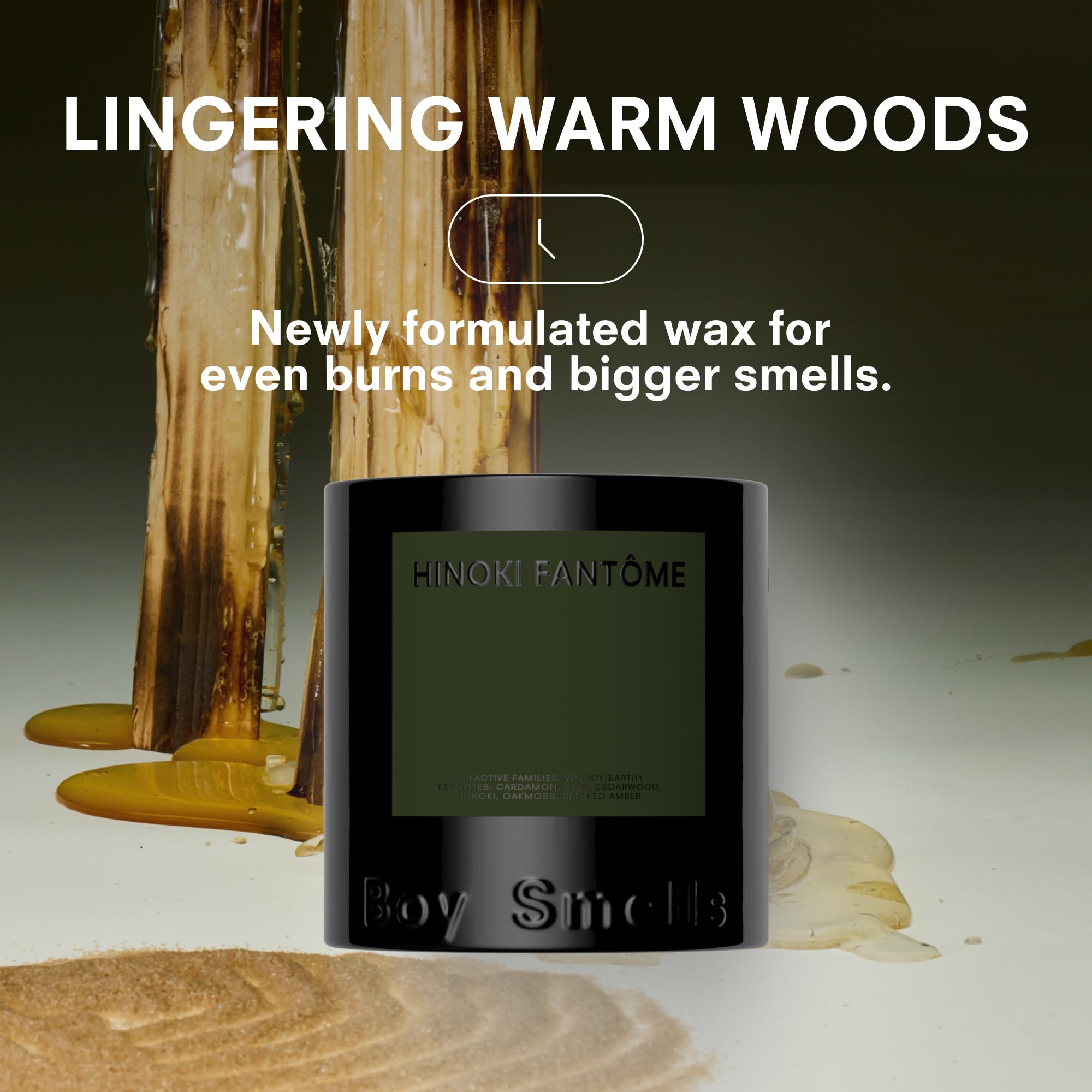 Hinoki Fantôme Boy Smells Świeca, 50 godzin długiego palenia, mieszanka wosku kokosowego i wosku pszczelego, luksusowe świece zapachowe do dekoracji domu, 250 ml