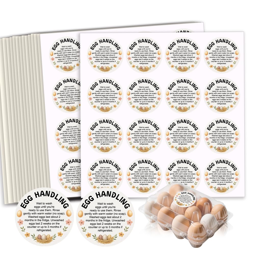 GOMAKERER 320 Pcs Farm Fresh Eggs Carton Labels, 2 Inch Round Eggs Handling Stickers Self-Adhesive Egg Packaging Stickers for Chicken Egg Box Container Farm Supplies โ image 1