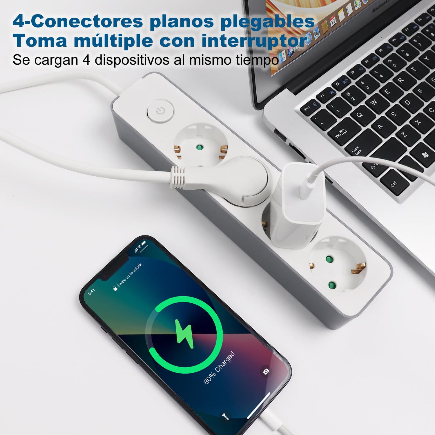 EXTRASTAR Regleta Enchufe con 4 Tomas, Alargador Enchufe con Interruptor, 3 m, para El Hogar, La Oficina y Los Viajes, 3680W, 3G*1.5mm², Blanco, 1pc — view 7