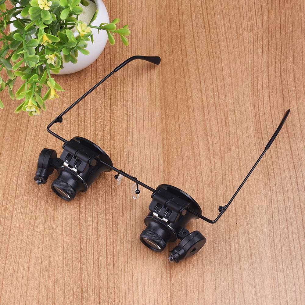 Loupe frontale avec lampe LED grossissante 20x avec batterie, lunettes