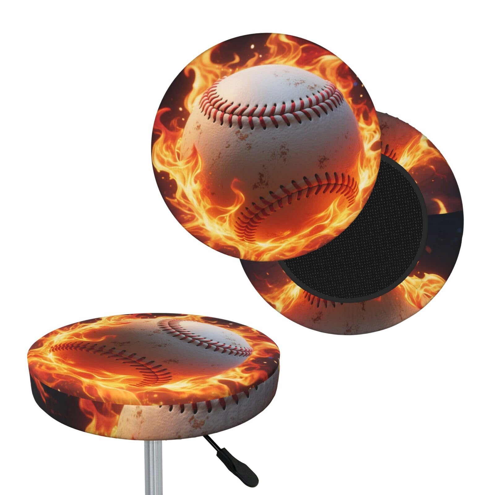 FekiLoot Baseball On Fire Round Bar Stool Covers Stretch Washable Bar Stool Covers Dustproof Slipcover Bar Chair Covers with Elastic Band for Bar Kitchen Living Room Decor 14 Inch