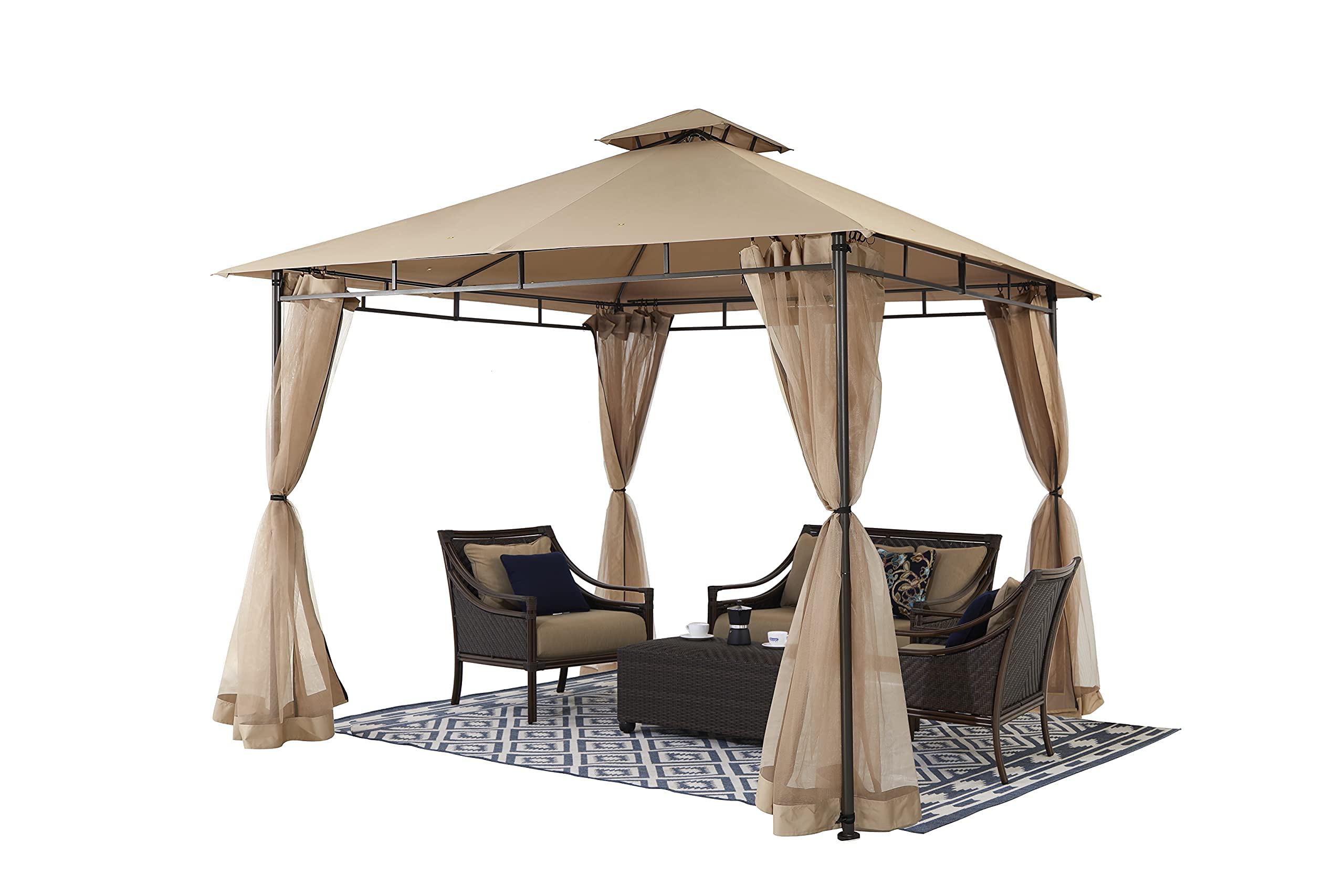 StarEcho 10 x 10 Gazebos for Patios, Outdoor Gazebo Canopy with Mesh Netting, Patio Gazebo Tent Outside for Backyard, Khaki