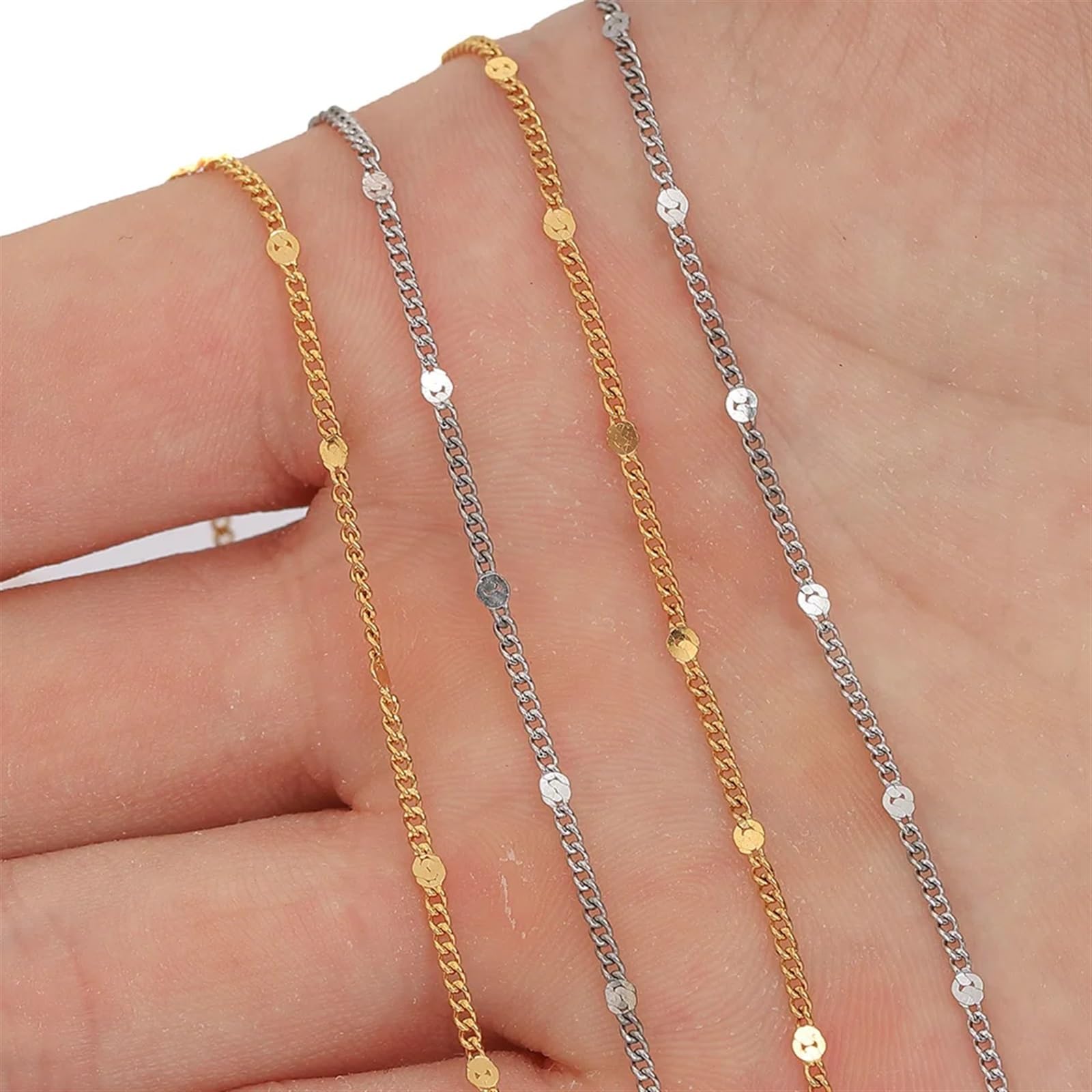 Catene a cavo placcate Curb Chains Catena con paillettes in acciaio inossidabile da 10 metri/2 metri for la creazione di gioielli Braccialetti color oro fai da te Collana con catena Accessori Catene b