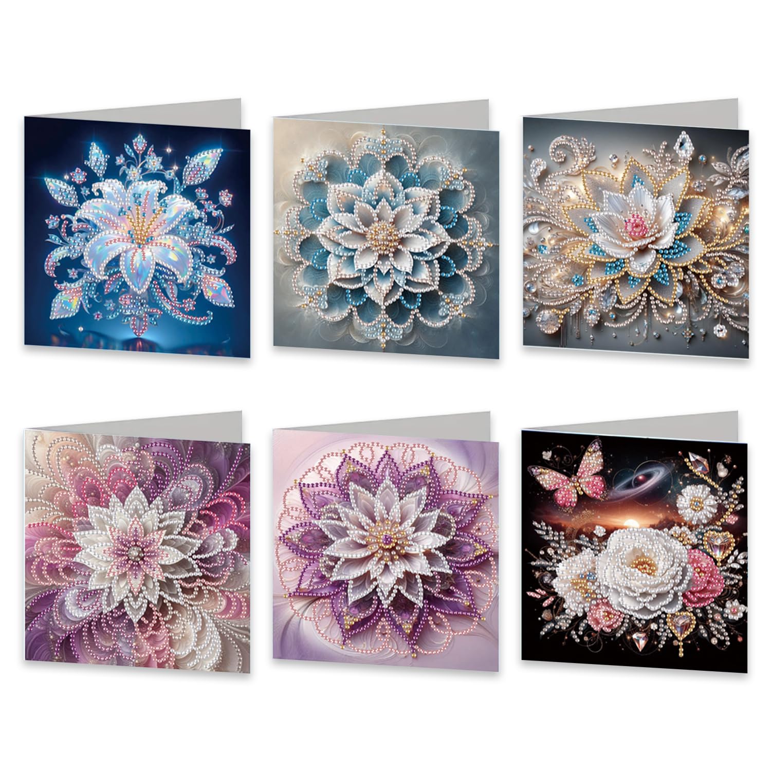 6pcs Diamond Art Cards DIY Crystal Painting Art Greeting Cards Kits Diamond Painting Tools Whit Envelopes Festival Craft Gift (Lotus)