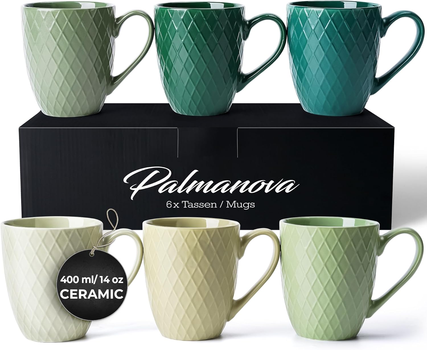 MIAMIO Coffee Mugs set of 6 / Coffee Cups 6 x 14 Oz
