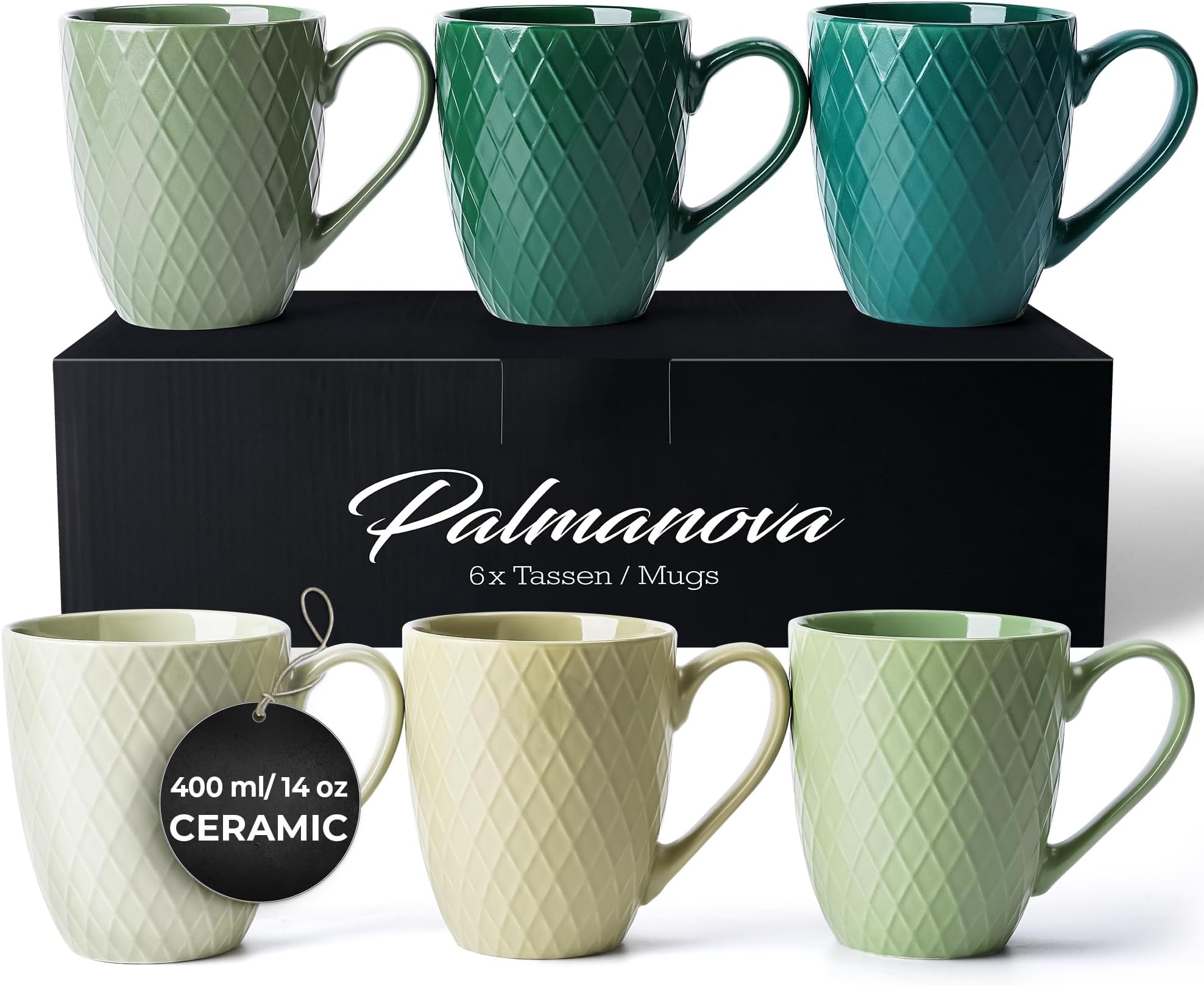 MIAMIO โ 6 x 400 ml โ Coffee Mug Set/Mug - Modern Ceramic Mug Matt - Coffee Mug Large - Palmanova Collection (Green)