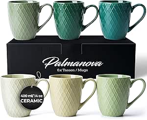 MIAMIO - Set van 6 Koffiemokken 350 ml – Moderne Keramische Koffiekopjes in Wit Multicolor – Grote Mokken voor Koffie, Thee en Cappuccino – Vaatwasser- en Magnetronbestendig