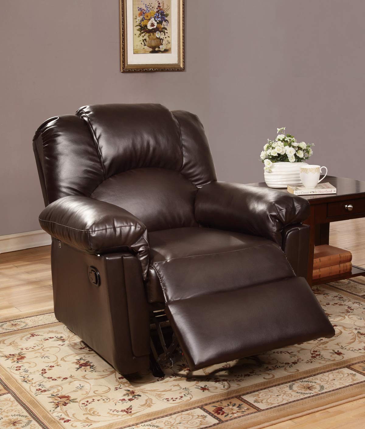 Poundex 36 Espresso Bobkona Rocker Recliner In Bonded Leather