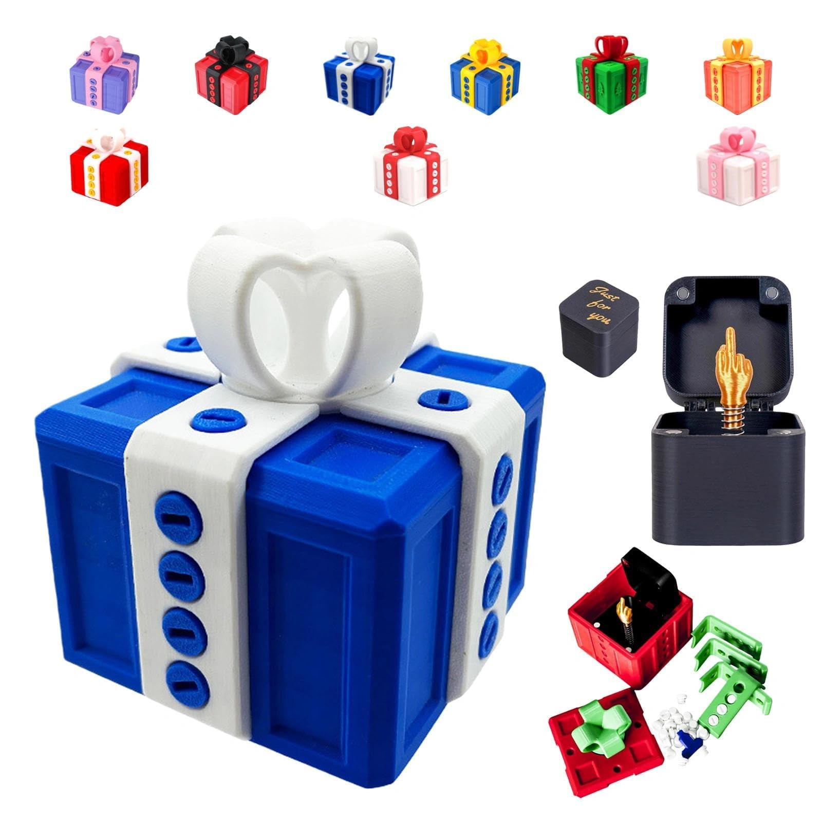The Prank Box – Hilarious Screw Challenge with Middle Finger Surprise, The Annoying Present with Middle Finger, Prank Gift Box for Birthday, Christmas, Halloween(Blue White)