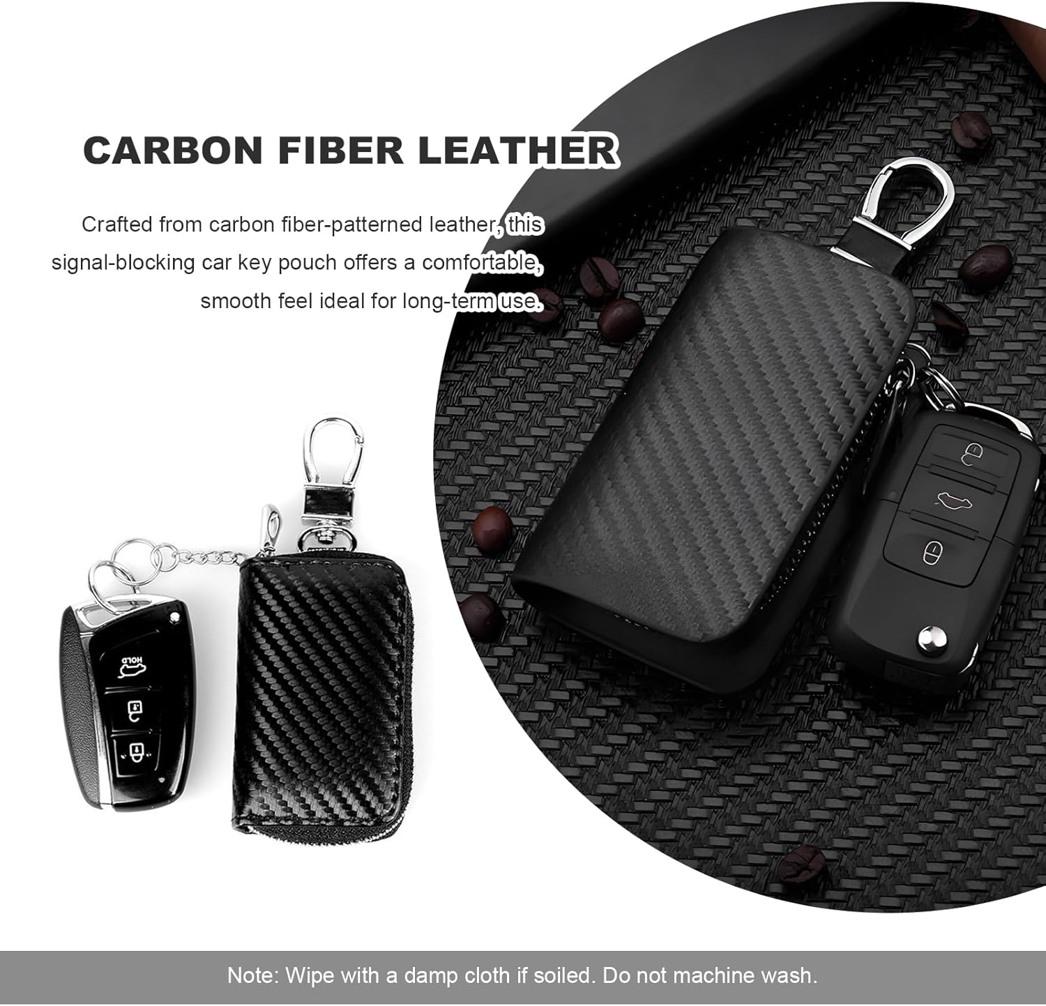 Sun Walker Faraday Bag for Car Keys, Anti-Theft Carbon Fiber Key Fob Protector Box with Zipper, Portable RFID Signal Blocking Bag Key Fob Holder for Men Women, Car Accessories