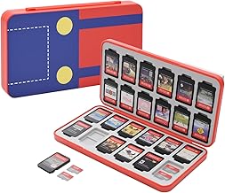 ELUTENG Switch 2 ゲームカード収納ケース マグネット開閉 ハードシェル ABS+硅胶+磁铁 Switchソフト24枚& Micro SDカード48枚収納可能 マリオオーバーオールデザイン 耐衝撃・防塵・軽量 整然収納 レッド