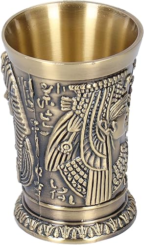 Tiiyee Vaso de chupito vintage de metal, copa de vino egipcia coleccionable, diseño innovador de tallado, sorbo de cóctel, taza creativa para el