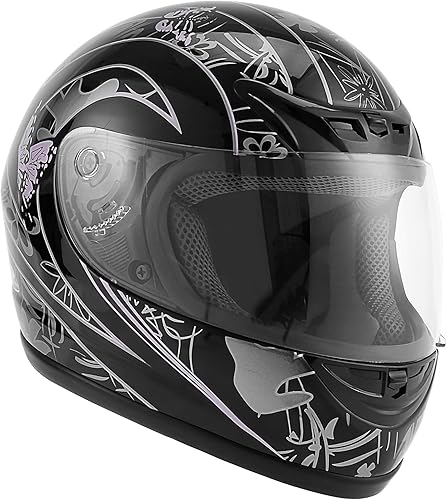 Miniatura 5 de TCT-MOTORPARTS - Casco de motocicleta para adultos, aprobado por DOT, color negro, visera de espejo de cara completa, casco de calle