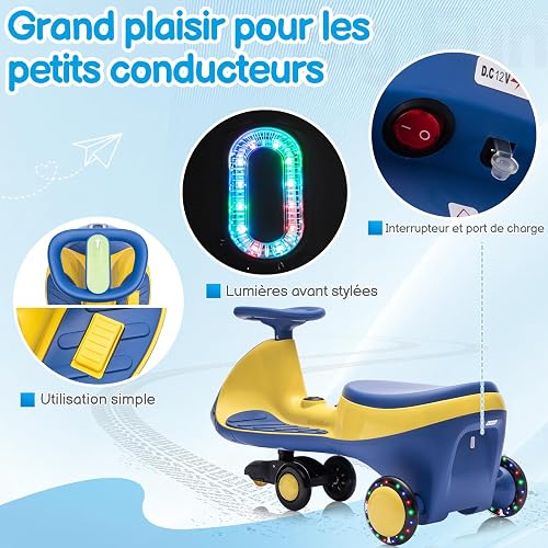 LALAHO Voiture électrique Enfant, Véhicule électrique Enfant 2 en 1 avec MP3 pour Enfants à Partir de 3 Ans (Bleu-Jaune 1) - 8