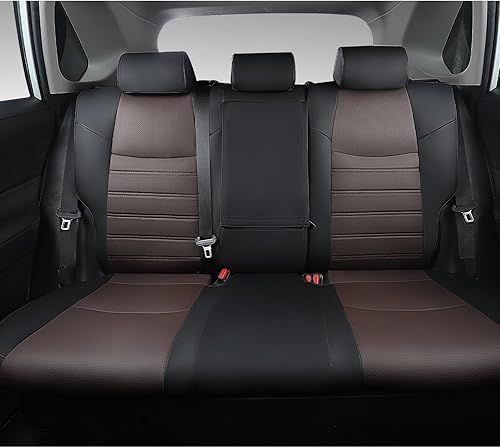 Miniatura 5 de PTYYDS - Juego completo de fundas para asientos de auto de cuero sintético, accesorios, negro y marrón