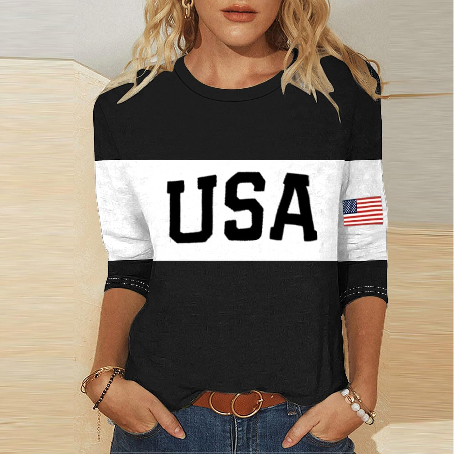 Women's 250Th Anniversary USA Shirt, 4Th of July T-Shirts, 3/4 Sleeve Crewneck Patriotic Tops, S-5XL