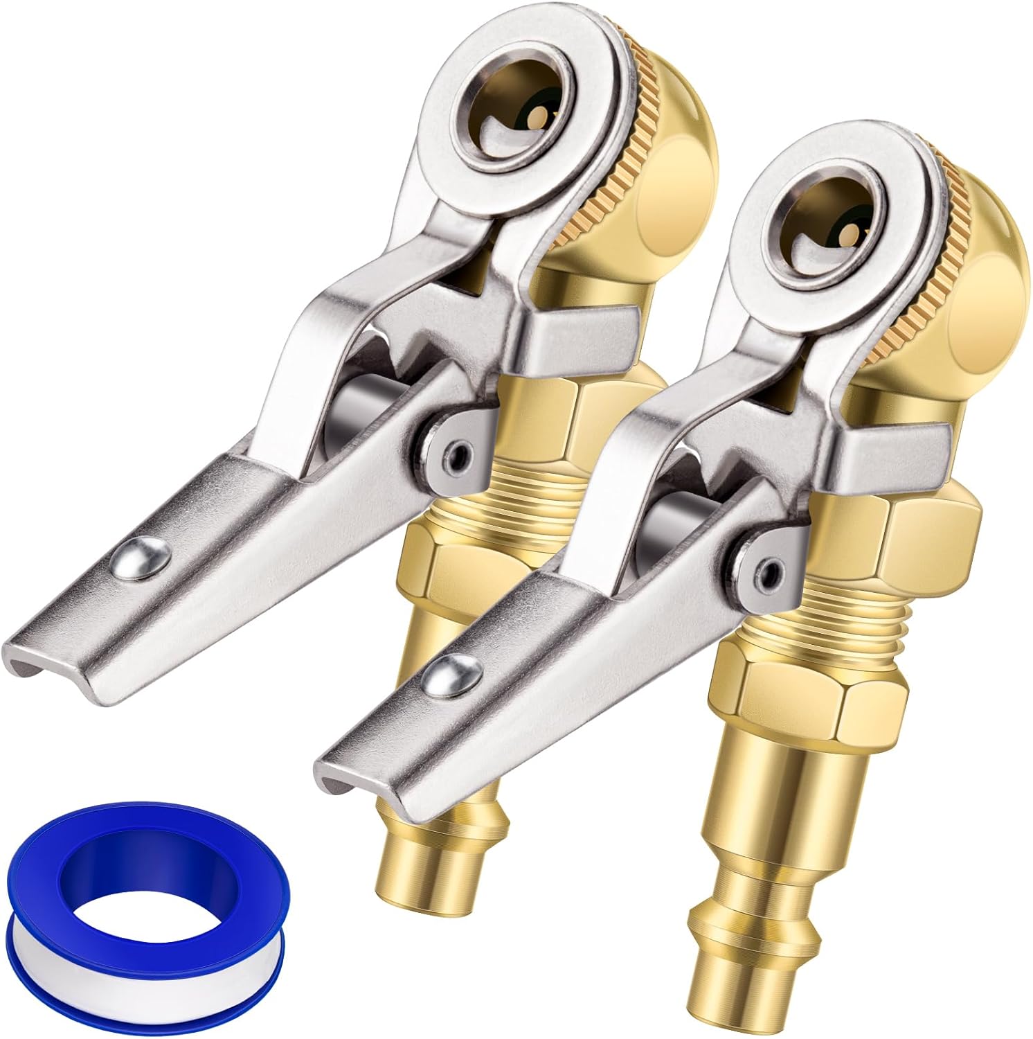 EVOULTES 2-Pack Closed Ball Tire Chuck with Clip, 1/4" FNPT Locking Air Chuck Tire Inflator Nozzle with Quick Plug, 2-Way Connection Clip-On Air Chuck for Tire Air Compressor Accessories