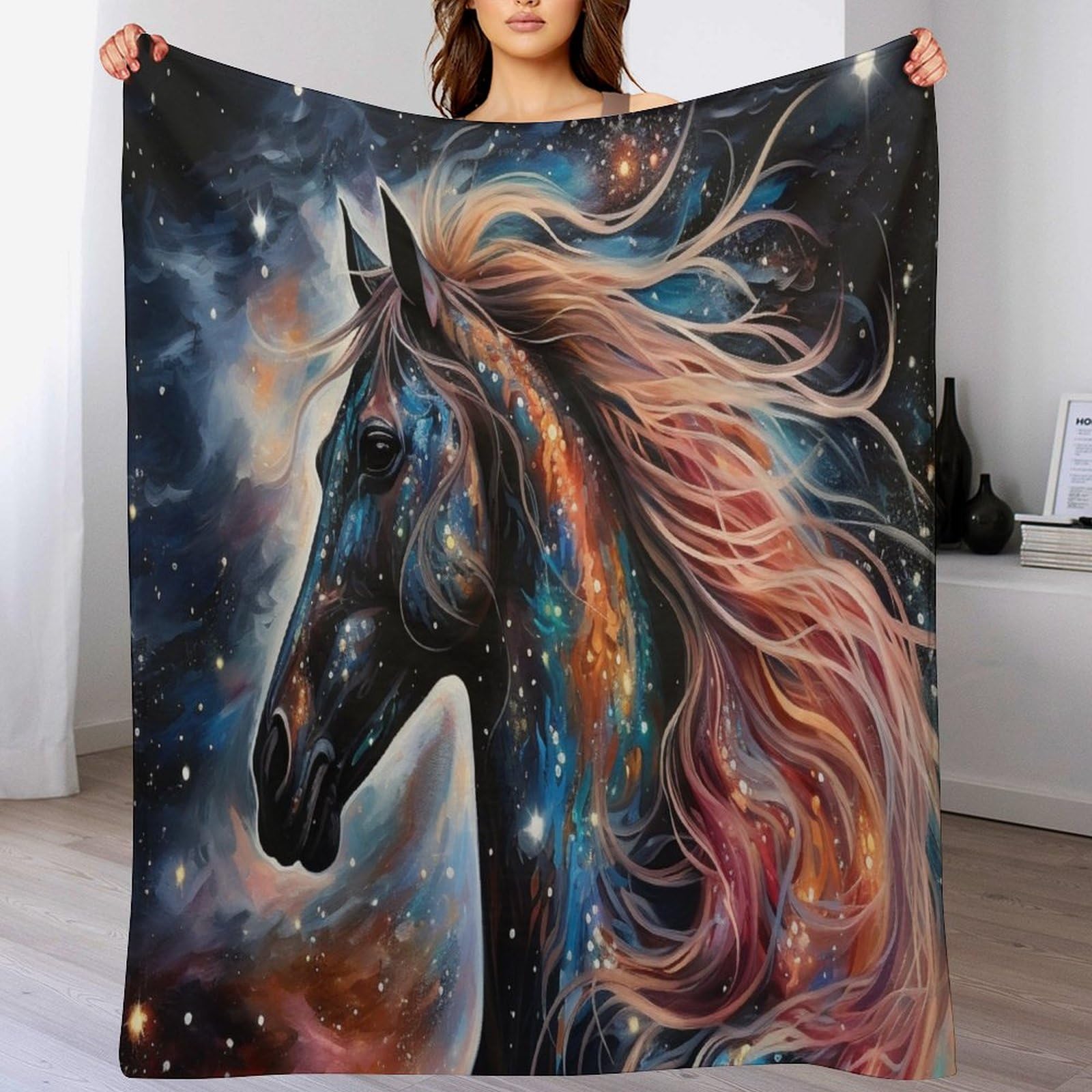 Couverture polaire cheval plaid canapé flannel douillette lit 180x200cm